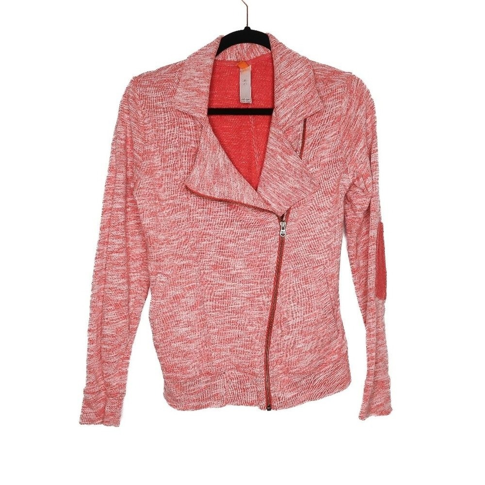 Lucy Womens Jacket S Orange Full‎ Zip Elbow Patches Active Casual Cotton